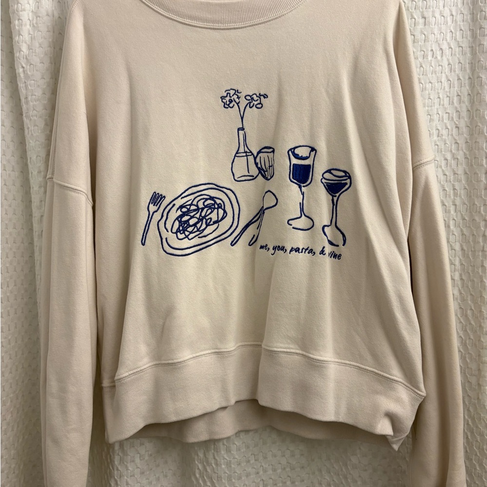 Abercrombie & Fitch Cream pasta and wineSweater with Blue Graphic - Picture 4 of 5